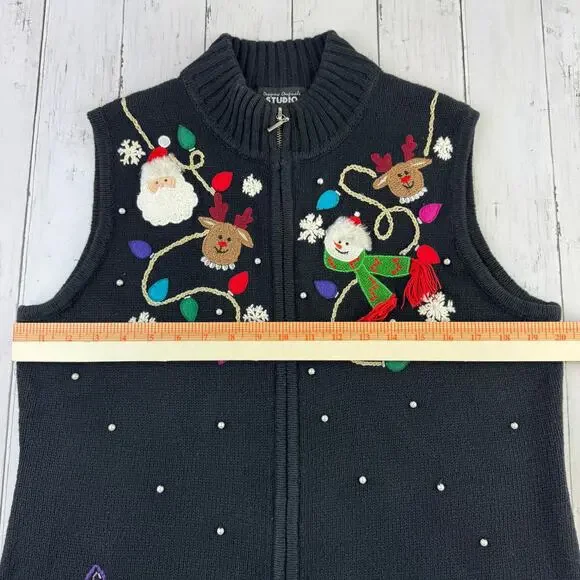 VTG Designers Originals Black Embroidered Christmas Sweater Vest Size Large - Picture 11 of 12